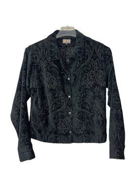 Crafted with Love Size Small Black Tapestry Jacket Snap Front